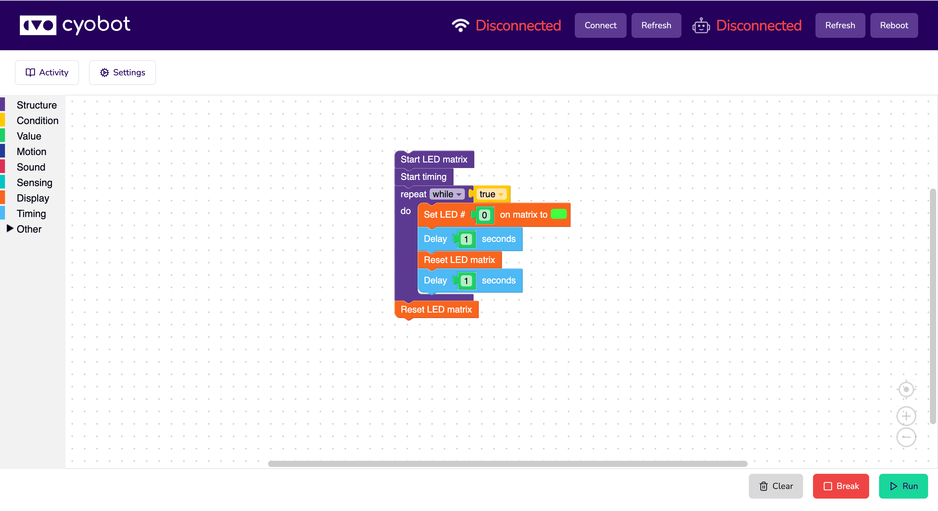 CYOBot Block programming interface